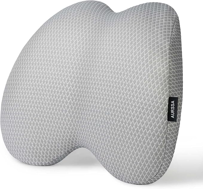 Lumbar Support Pillow Office Chair Car Back Pillow Ergonomic Lower Back Pain Relief Breathable Air Fiber Cushion with Hours Sitting on Worker Driver & Handicapped, Adjustable Strap (Light Gray)