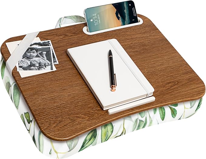 LAPGEAR Designer Lap Desk – Watercolor Leaves, 2-Pack with Storage Basket