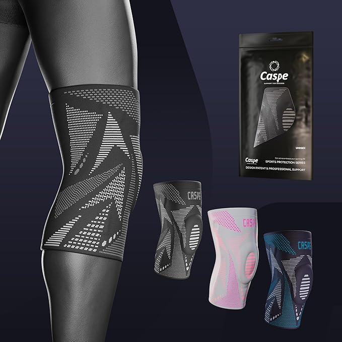 Caspe 1 Pack Compression Knee Brace for Women & Men – Pain Relief Support with Patella Gel Pads & Side Stabilizers – Knee Sleeve for Running, Workout & Arthritis (Gray, Medium)