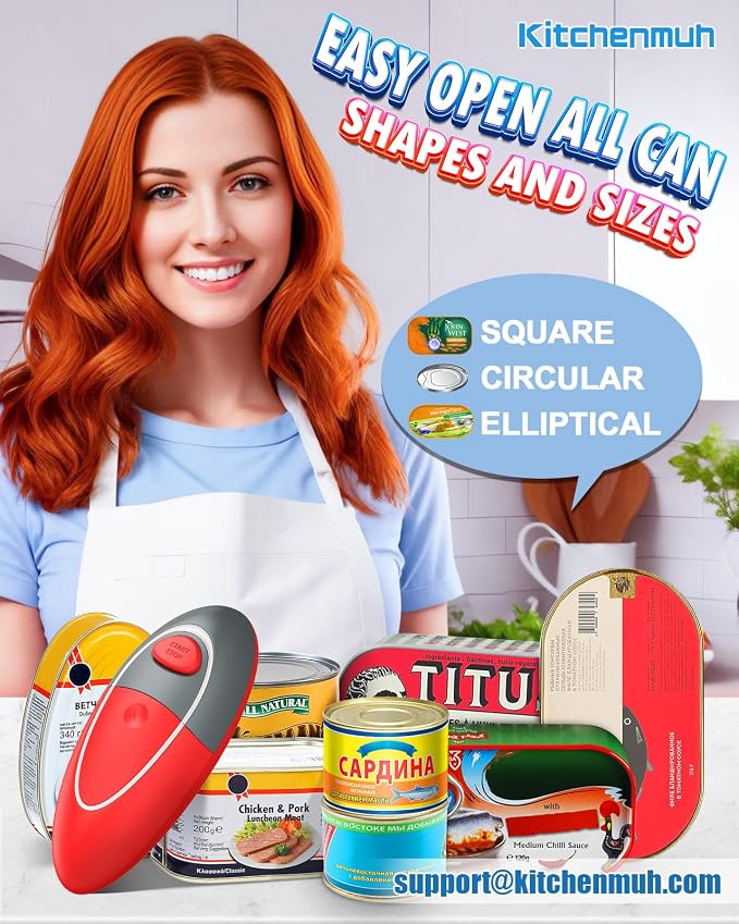 One Touch Electric Can Opener Fits All Can Sizes for Seniors with Arthritis, Battery Operated Can Opener with Smooth Edge, Food Safe Kitchen Gadgets Automatic Can Opener for Kitchen