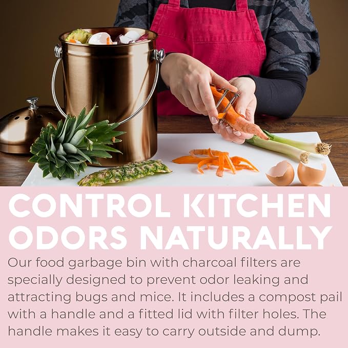 Epica Kitchen Compost Bin for Kicthen Countertops, 1.3 Galllon - Copper