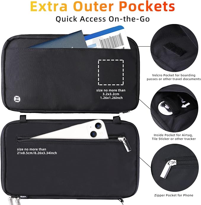 WALNEW Passport Holder for Travel Family, RFID Blocking Passport Wallet | International Travel Essentials, Travel Document Holder with Wristlet and Cross Body Straps, Fits 7 Passports for Family