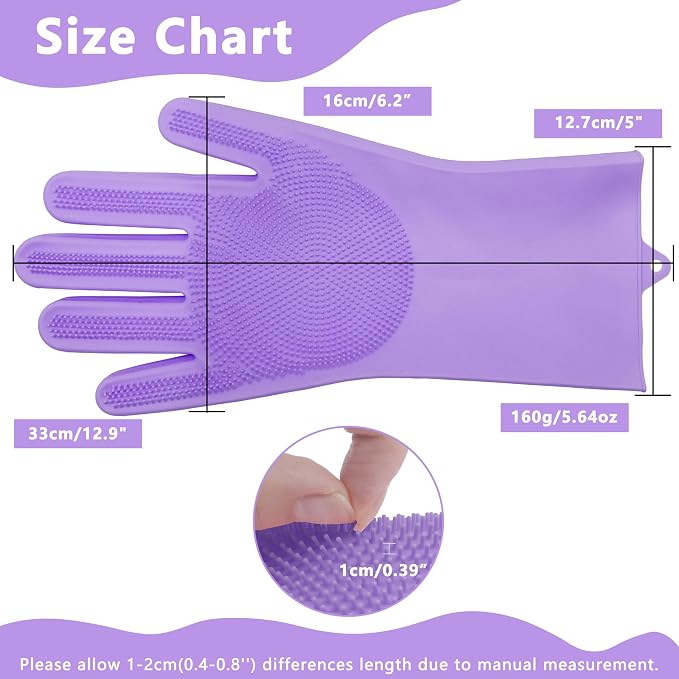Pet Grooming Gloves—Dog Washing Gloves with High-Density Teeth, Dog Bath Scrubber with Enhanced Five Finger Design, Silicone Gloves for Dogs and Cats Bathing, Massage (Purple)