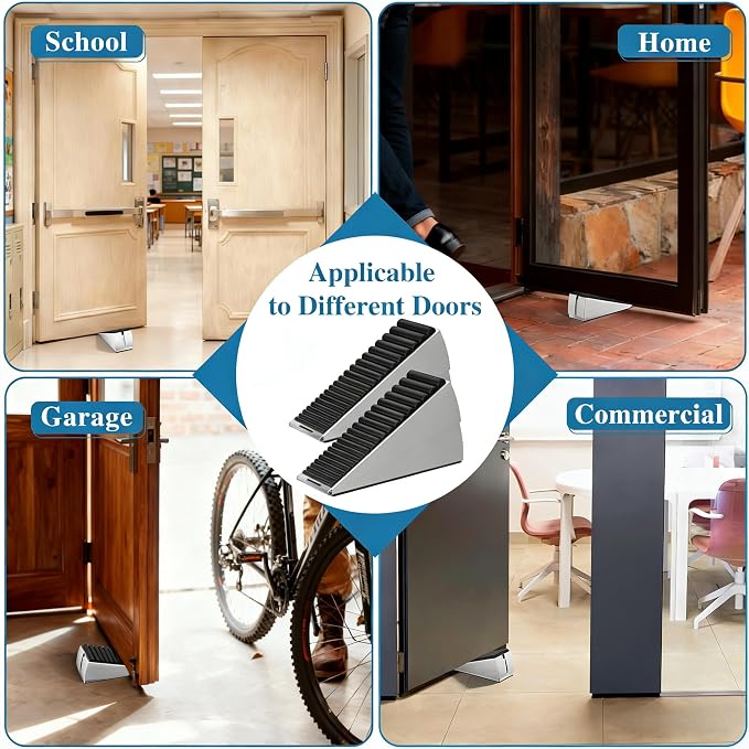 Optish Heavy Duty Door Stopper, Adjustable Spring Large Stopper, 3 Inches High Tall Wedge Stoppers for Bottom of Door, Door Stop Suits Wood, Carpet, Tiles, Home, Heavy Door, Silver
