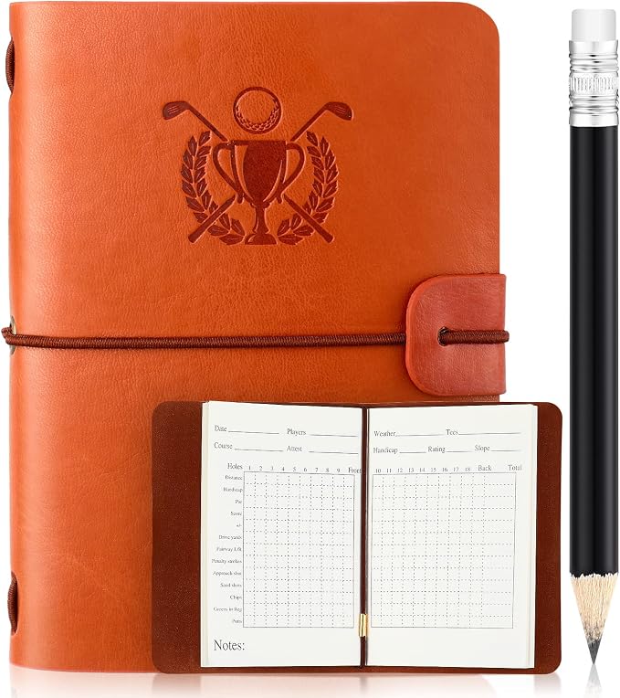 Yexiya Golf Scorecard Book with Pencil, Leather Golf Journal Scorecard Holder Accessories Notebook Log Pocket Score Cart Book Gift for Men Golfers, Sports and Outdoor Club Accessories