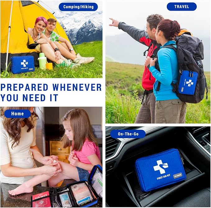 300 Piece First Aid Kit, Compact Waterproof First Aid Bag with 9 Organized Compartments, Portable Emergency Supplies Kit for Outdoor, Camping, Hiking, Car, Home, Travel, Office