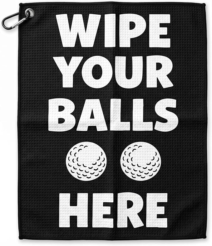 SHANKITGOLF Golf Towel Funny Microfiber with Magnetic Clip, Ball Cleaner for Clubs, Premium Cart Attachment, Golf Accessories Gift for Men, Golfers, Dad (Wipe Your Balls Here Towel)