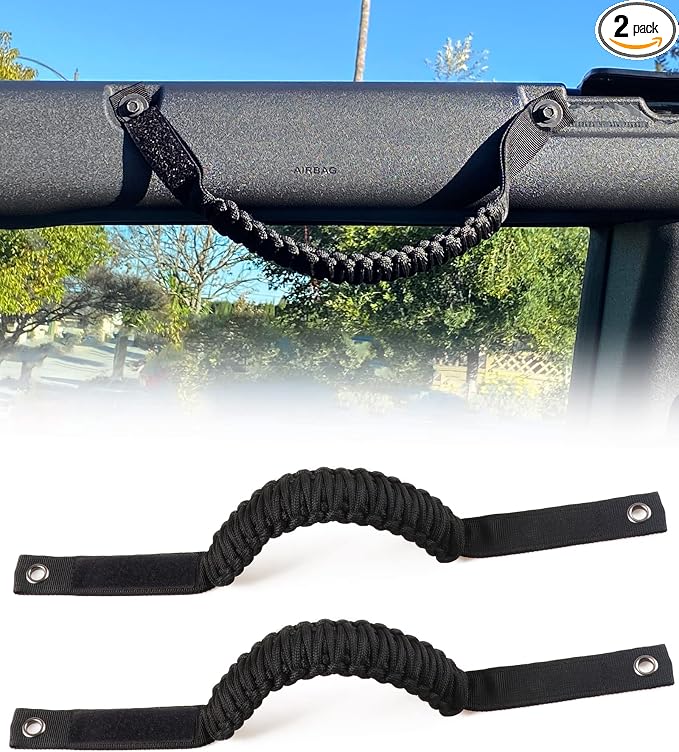 sukemichi Paracord Handles Grab for 2021-2026 Ford Bronco 2 Door, Black | Roll bar grab handles,Fits Bronco 2021-2026 hard & soft top,Off-road safety grip handle,Work with airbag,Not for Sport,2 Pack