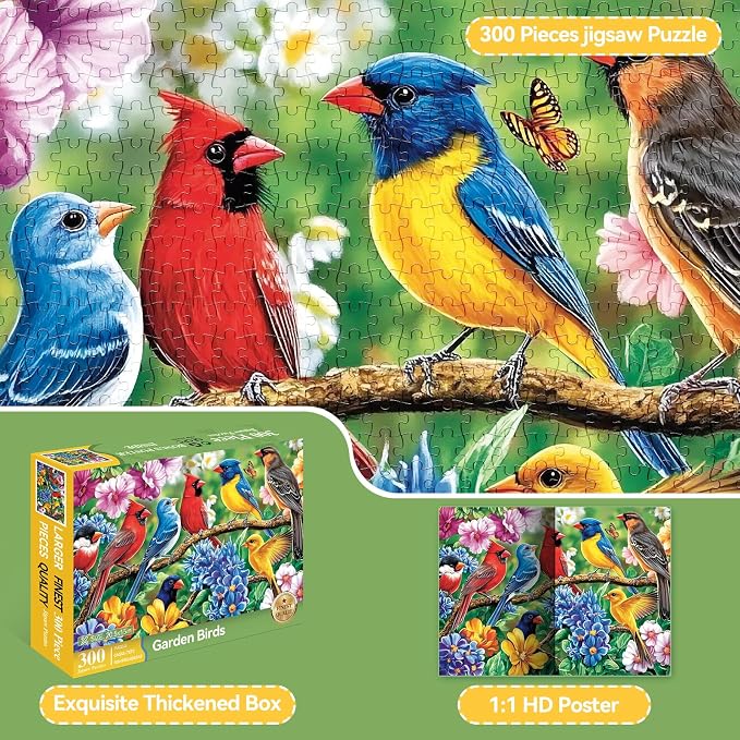 300 Piece Puzzles for Adults – Colorful Birds & Blooming Flowers Jigsaw, Relaxing 300 Piece Puzzles for Adults Large Piece, for Puzzle Fans, Kids & Seniors (20.5" x 15")