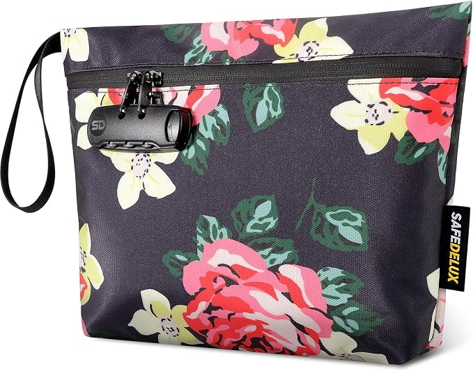 Smell Proof Bag, Odor Proof Bag with Combination Lock, Durable Smell Proof Container with Carbon Lining, Secure Odorless Travel Pouch for Home & On-the-Go (Flower)