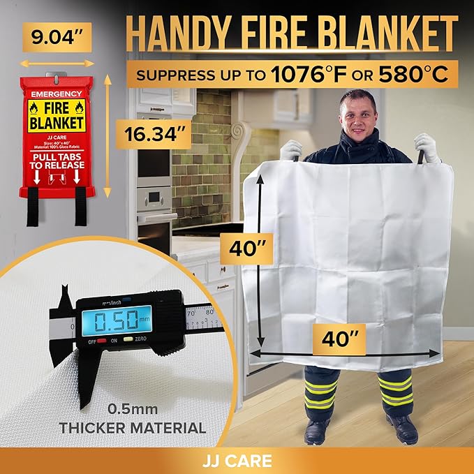 JJ CARE Fire Blanket – 10 Packs with Hooks – Emergency Fire Blanket for Home & Kitchen, High Heat Resistant Fire Suppression Blankets for Home Safety, Kitchen, and Camping