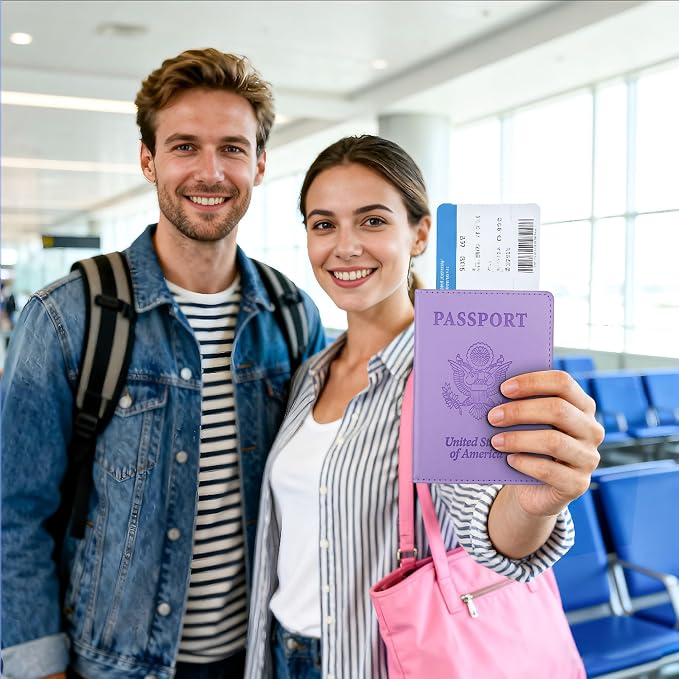 Passport Holder for Travel Men Women - Passport Cover, Passport Wallet Case Travel Essentials Travel Must Haves Accessories Blocking Leather Card Slot Protector for Stocking Stuffers Gifts, Purple