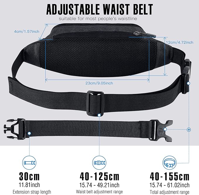 WATERFLY Small Fanny Pack Crossbody Lightweight Waist Bag for Woman Man | Adjustable extender strap, Slim compact, Water-resistant durable material, Breathable back pad, Multi-scene for travel, daily