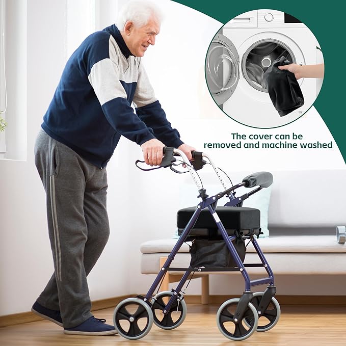 BALAPET Non-Slip Rollator Walker Seat Cushion and Backrest Cover Set for Elderly,Thickened 3in Supportive Memory Foam Walker Seat Cushion, Walker Seat Accessories for Seniors(Black)