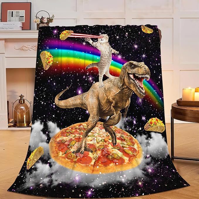Funny Cat Dinosaur Blanket Soft Cozy Dino Galaxy Fleece Plush Throw Blanket Warm Lightweight Taco Pizza Flannel Stuff Decor Blanket Gifts for Girls Boys Lovers Adults Women Men Bed Travel 50"x60"