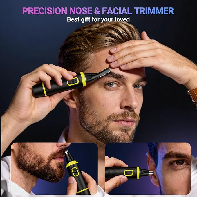 AREYZIN Nose Hair Trimmers for Men，Rechargeable Hair Trimmer 2 in 1 Painless Multifunctional Ear and Nose Hair Trimmer with IPX7 Waterproof Dual Edge Blades（Green）