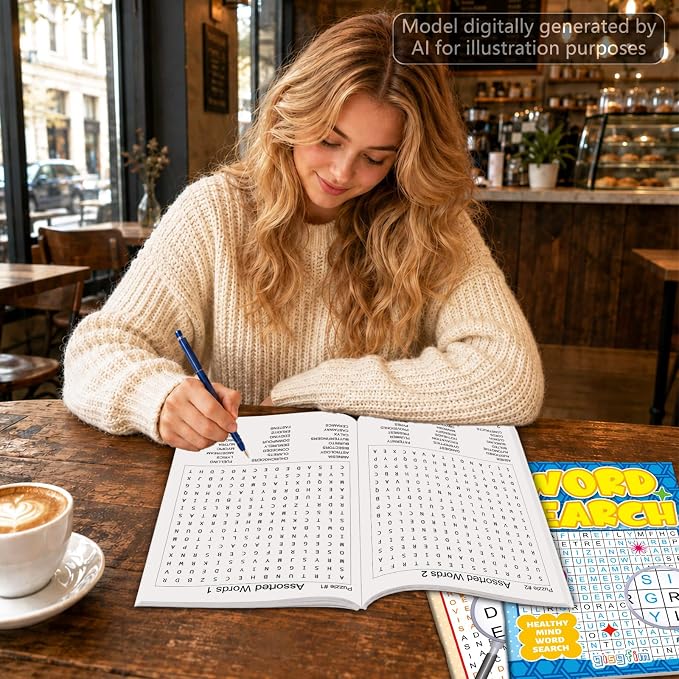 4 Pack Large Word Search Puzzle Books for Adults Aging Seniors 6.5x9 Inches Word Find Puzzle Books with Large Print Words Activity Book Variety Themes Brain Games and Stress Relief