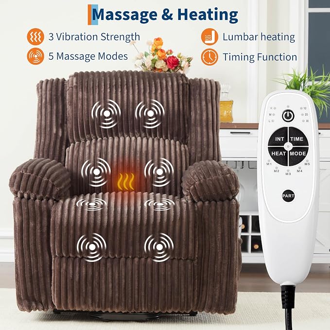 GarveeHome Power Lift Recliner Chair - Heat and Massage, Electric Lift Plush Recliner with Soft Padded Seat, Back Support & Armrests, Designed for the Elderly and People with Mobility impaired