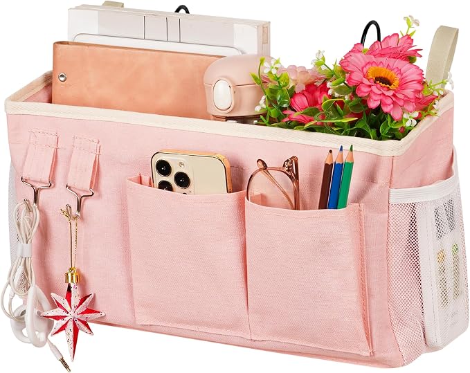 Lilithye Bedside Caddy, Bedside Storage Bag Hanging Organizer for Bunk Bed | Bed Caddy with Fixed Straps and Water Bottle Holder for Home, College Dorm, Bunk Bed, Hospital Bed and Crib Bed Rails