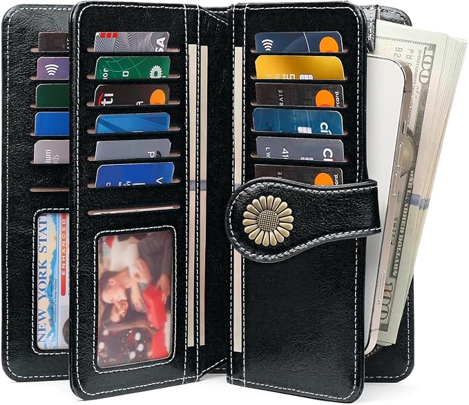 SENDEFN Wallets for Women Leather Credit Card Holder with RFID Blocking Large Capacity Wristlet | with RFID Blocking