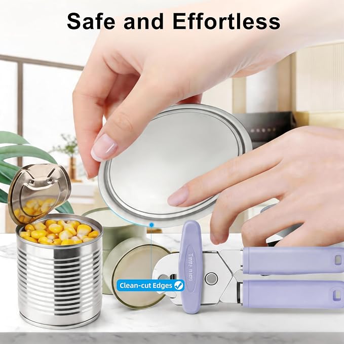 Can Opener Manual, Reinforced Blade, Effortless Knob, Non-Stick (Grape) | Reinforced blade, effortless knob, built-in bottle opener, non-stick hard rubber handle, smooth-edge safety cutter