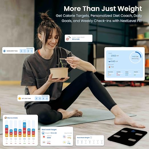 Digital Scale for Body Weight, Black BMI Scale with App Sync, Weight Capacity Up to 396 lbs, Tempered Glass Design
