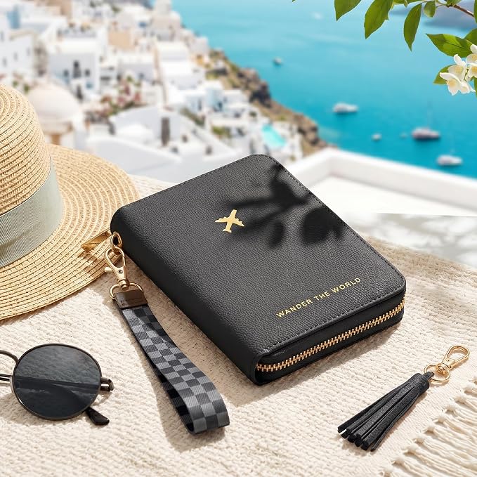 Beautiful Passport Holder And Travel Wallet with Wristlet Strap | All-in-One Organizer for Women Holds up to 4 Passports, w Card Slots and Keychain - RFID Blocking Keeps Documents Safe