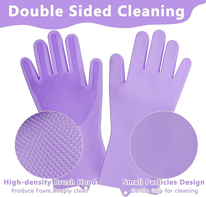 Pet Grooming Gloves—Dog Washing Gloves with High-Density Teeth, Dog Bath Scrubber with Enhanced Five Finger Design, Silicone Gloves for Dogs and Cats Bathing, Massage (Purple)