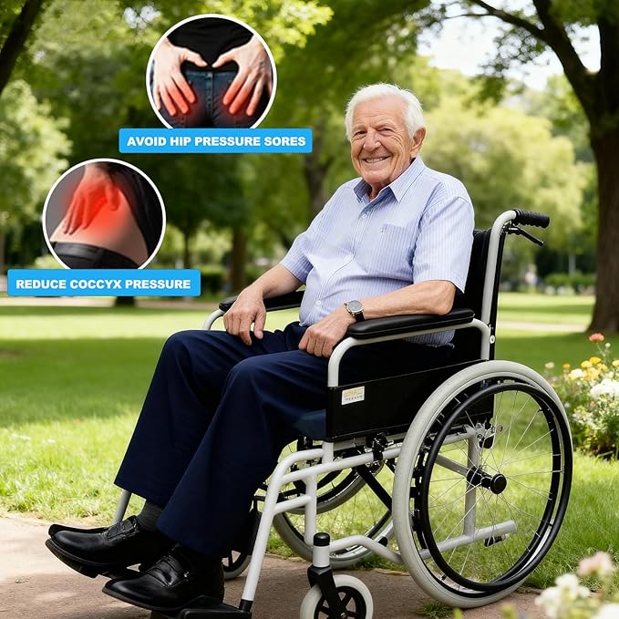 Gel Memory Foam Wheelchair Seat Cushion,Bed Sore Cushions for Butt,Butt Pillow for Pressure Sore&Ulcer Pain,Sciatica &Coccyx Pain Relief,Hemorrhoid Pillow for Chairs,Washable-Cover(Blue)