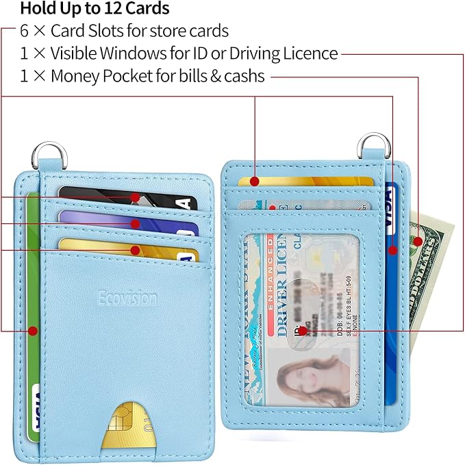Slim Minimalist Front Pocket Wallet, RFID Blocking Credit Card Holder Wallet with Detachable D-Shackle for Men Women