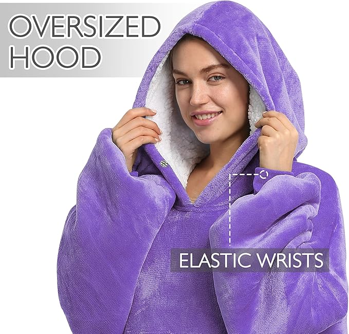 Catalonia Oversized Blanket Hoodie Sweatshirt, Wearable Sherpa Lounging Pullover for Adults Women Men