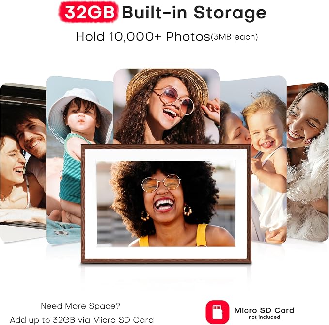 Frameo 10.1'' Digital Picture Frame WiFi, 1280 * 800 HD Touch Screen, 32GB Memory, Wall Mountable Digital Photo Frame, Auto-Rotate, Share Instantly, Wedding, Birthday Gifts for Mom