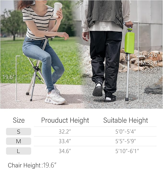 STEP2GOLD Ta-Da Chair, Portable Trekking Hiking Pole, Folding Walking Stick with Seat, Walking Cane with Chair, Foldable Chair, Lightweight Aluminum, Easy Carry and Storage, Anti-Slip