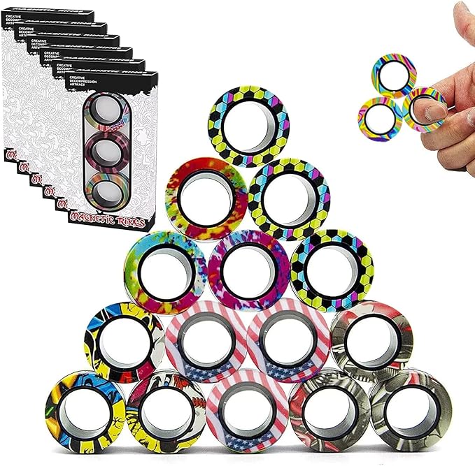 18Pcs Magnetic Rings Fidget Toys Spinner Set Stocking Stuffers for Kids Christmas Party Favors,Finger Magnet Rings Endless Hours of Fun ADHD Stress Relief Fidget Spinners for Birthday for Adults Teens