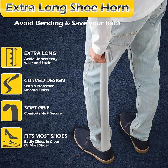 Home-X Chrome Shoe Horn - 31.5 Inch Metal Long Handle Shoe Horn - Shoe Horn Long Handle for Seniors, Pregnant Women and Adults - Extra Long Handled Shoe Horn for All Types of Shoes