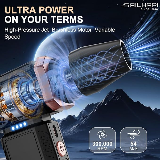Compressed Air Duster 300000RPM, Cordless Electric Dust Blower | High Speed, Variable Speed Durable Cleaner for Gamer, Keyboard, Car, PC & Desk, Replaces Canned Air, Barber Gifts for Men