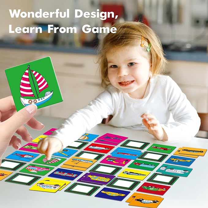 Hebayy Vehicle Matching Game, 72 PCS Traffic Memory Matching Cards for Toddlers 36 Pairs Transportation Memory Cards Educational Toys for Preschool Boys & Girls 4 5 6 Years Old