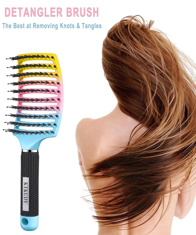 Detangling Brush for Women & Kids, Wet & Dry Hair, All Hair Types | Less pulling & breakage, Boar bristles tame frizz & add shine, Vents for faster blow-drying, Lightweight 4 oz, Non-slip grip