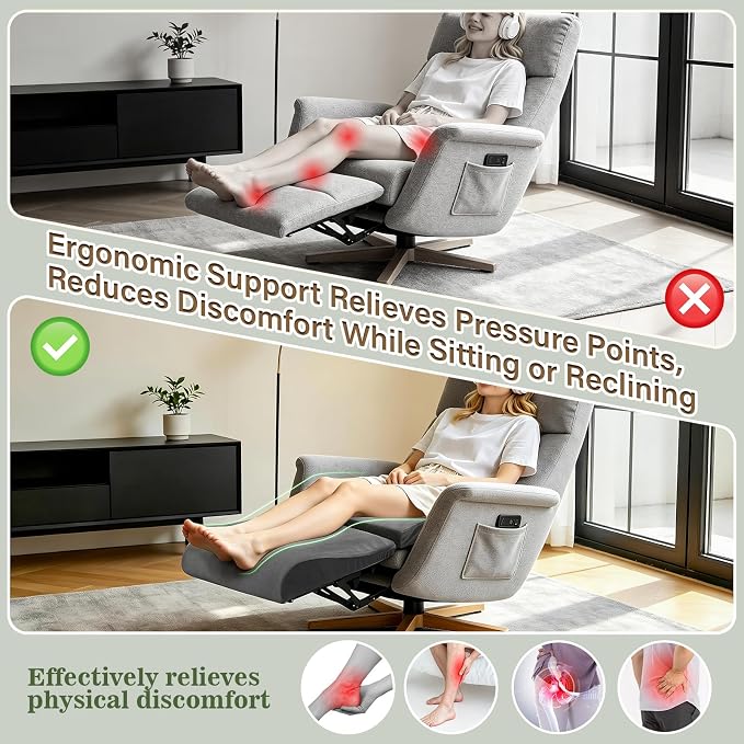 Wedge Recliner Cushion with Wave Shape Footrest for Long Sitting Elderly 35D High-Density Foam Ergonomic Recliner Pads with Non-Slip Bottom Footrest Extender Pillow with Elastic Straps