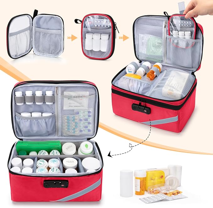 Trunab Medicine Storage Bag with Combination Lock, Pill Bottle Organizer | Lockable Travel Medication Carry Case for Medicine Box, Prescription, Vitamins, Supplements or Medical Supplies