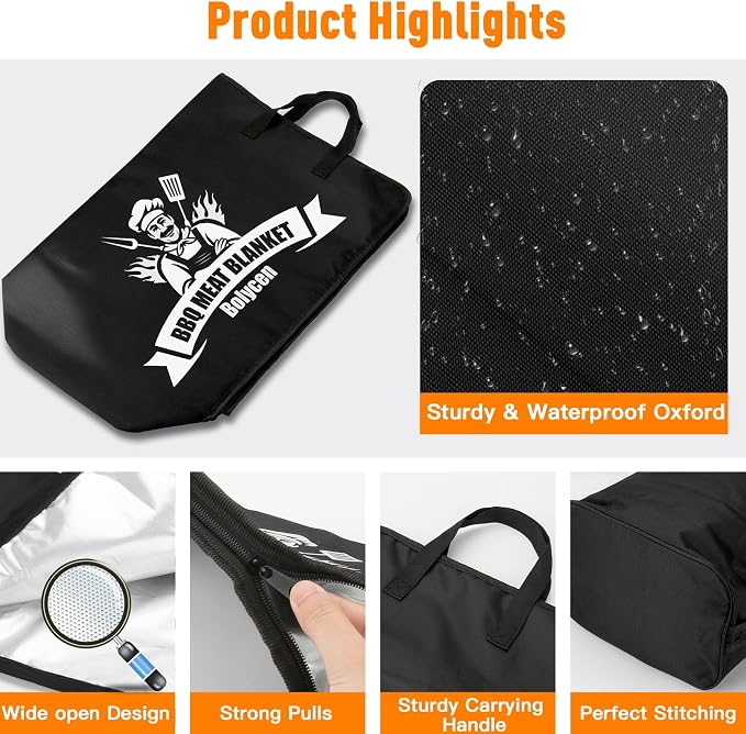 Upgraded BBQ Blanket for Resting Meat - Air Fryer Kitchen Camping Baking Party Essential -Smoker Accessories Brisket Blanket - Insulated Meat Resting Bag with Wide Mouth for Steak/ Pork Shoulder/ Turkey - Birthday Anniversary BBQ Accessories Grilling G...