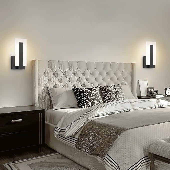 Joosenhouse Modern Black Wall Sconces Set of 2, ETL Certified, 5 CCT Selectable and 10%-100% Dimmable Indoor Hardwired Wall Lighting for Bedroom, Bathroom, Hallway, Living Room