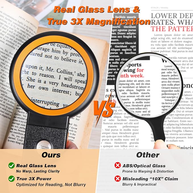 Magnifying Glass with Light and Stand, Foldable Handheld Magnifying Lenses 18 LED Illuminated Lighted Magnifier for Seniors Reading, Close Work, Coins, Jewelry Black