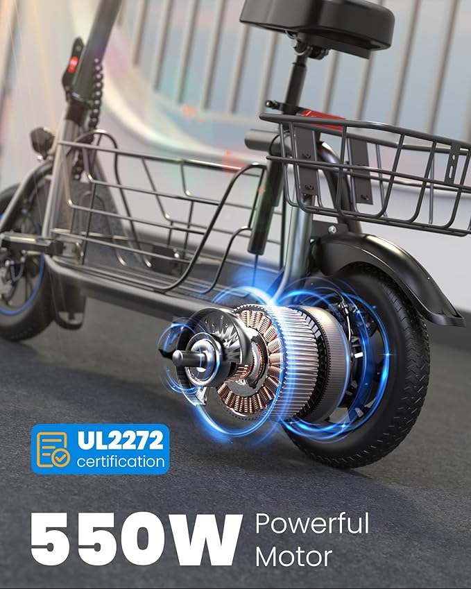 Gyroshoes Electric Scooter with Seat for Adults & Teens, 550W Powerful Motor, 20-Mile Range, Speed up to 18.6MPH, Ample Storage for Pets & Cargo, Electrically-Powered Motor Scooters