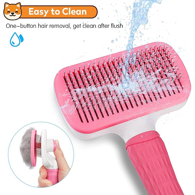 Dog & Cat Brush, Self Cleaning Slicker Brush for Pets Shedding | 1 Click Clean,Lightweight,Massaging Particles,Soft Non-slip Handles,For All Furry Animls