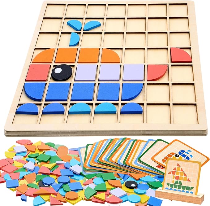 Soulchen 130 Pcs Dementia Activities for Seniors, Wooden Matching Puzzle for Elderly Dementia, Colorful Shape Pattern Alzheimers Products, Tile Matching Memory Cognitive Busy Board Gadgets Christmas