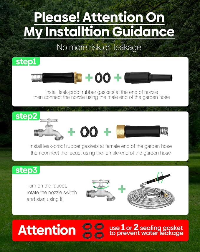 Short Metal Garden Hose 1 ft Connector, Stainless Steel Small Hose Extension Adapter for Hose Reel, Long, Flexible, Lightweight & Heavy Duty Water Pipe, No Kinking Outdoor Water Hose for Yard, 1 Foot