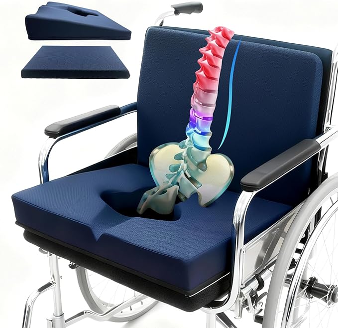 Gel Wheelchair Seat Cushion,Bed Sore Cushions for Butt,Sciatica,Coccyx,Pressure Sore & Ulcer Pain Relief Butt Pillow for Office Chair,Removable&Washable (Thickened&Support-Enhanced Set Blue)