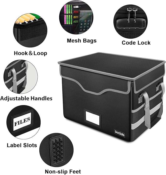 DocSafe File Organizer Bag Fireproof Document Box Set with Lock
