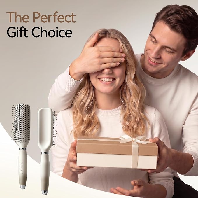 Detangling & Styling Hair Brush for Women Men, Wet& Dry Detangler Hairbrush | Dual-Length Nylon Bristles for Straight to Curly Hair Types, Eliminates Knots & Reduces Breakage, Cream Gradient